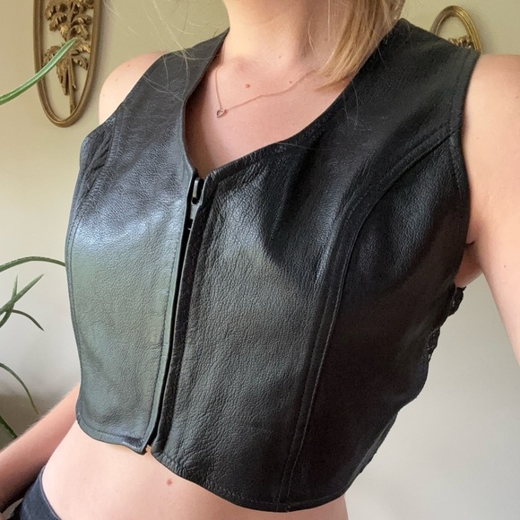Black Lace-Back Leather Vest - Picture 8 of 8
